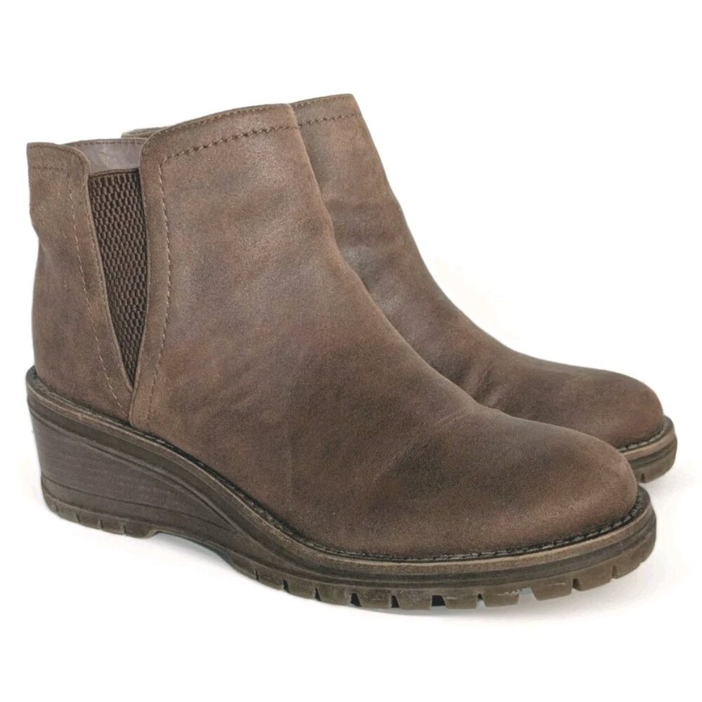 SoftMoc Wedge Boots Womens 8.5 Josie Ankle Booties 39 Zipper Brown Faux Leather